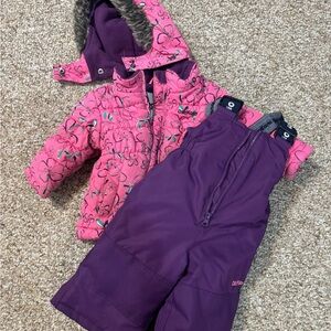 OshKosh B'gosh Pink Floral Coat and Purple Bib Pants